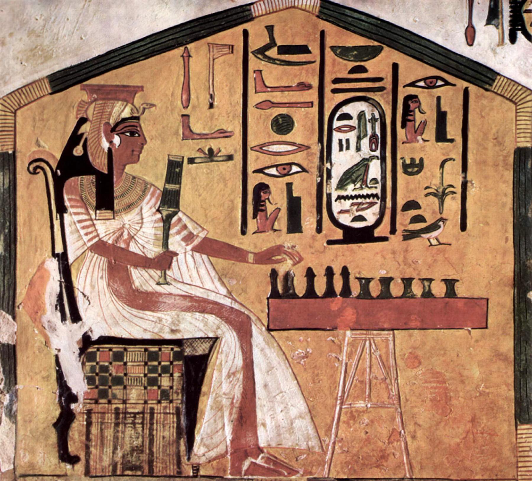 Cette peinture montre Nefertari jouant au senet.